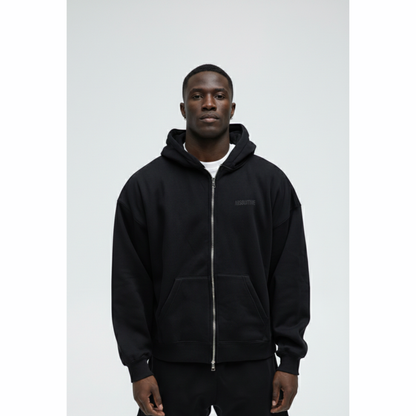 Cropped Heavyweight Zip-up - Black