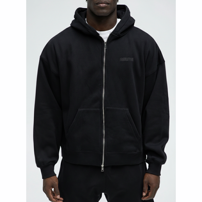 Cropped Heavyweight Zip-up - Black